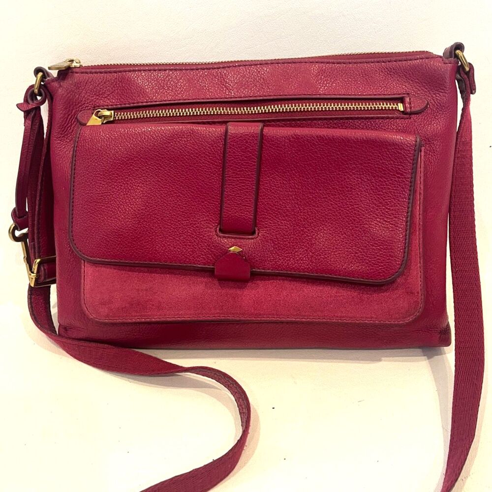 Fossil Kinley Crossbody Bag Wine/Fig Leather Suede - Picture 6 of 12